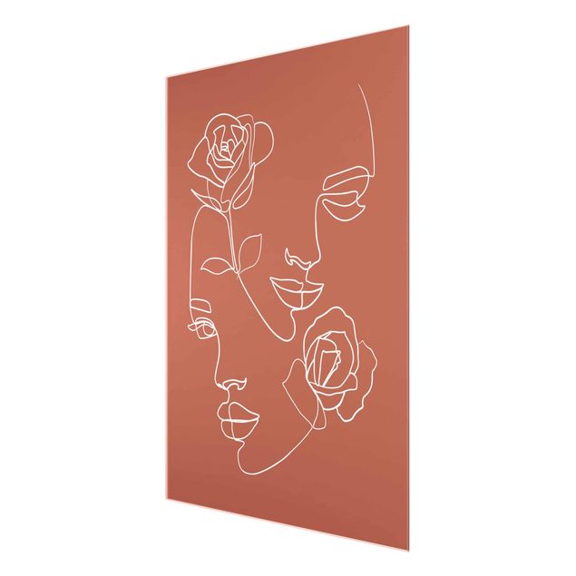 Wandbilder Floral Line Art Gesichter Frauen Rosen Kupfer