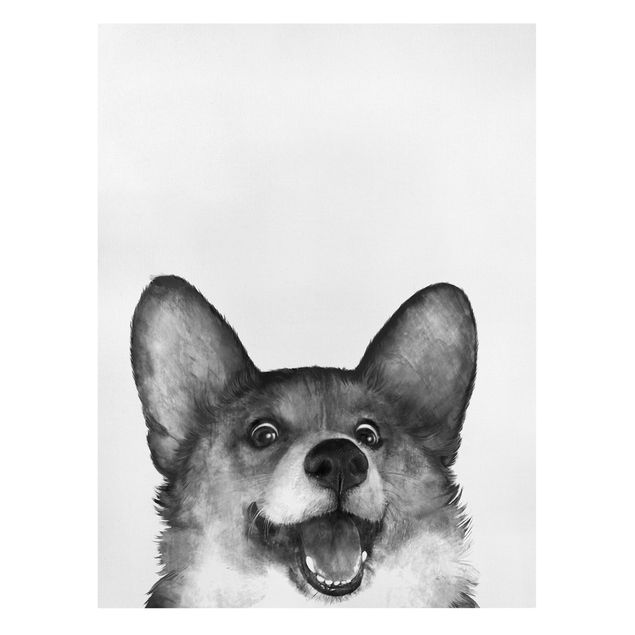 Kunstdrucke auf Leinwand Illustration Hund Corgi Weiß Schwarz Malerei