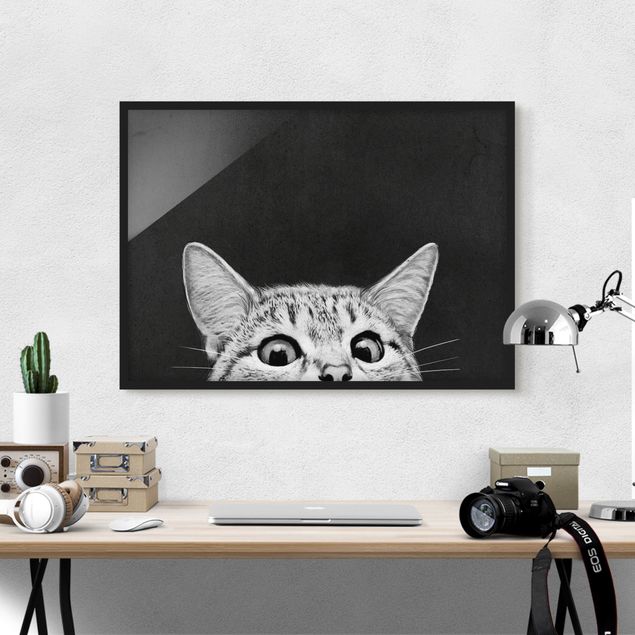 Babyzimmer Deko Illustration Katze Schwarz Weiß Zeichnung