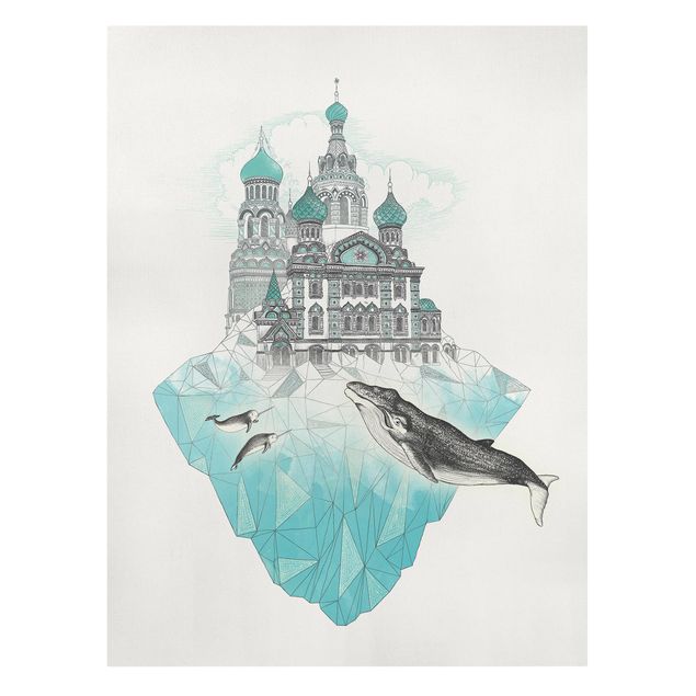 Leinwand Kunst Illustration Kirche mit Kuppeln und Wal