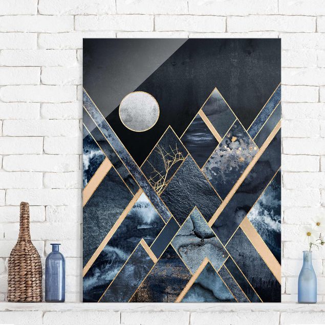 Elisabeth Fredriksson Kunstdrucke Goldener Mond abstrakte schwarze Berge