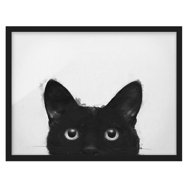 Tierbilder mit Rahmen Illustration Schwarze Katze auf Weiß Malerei