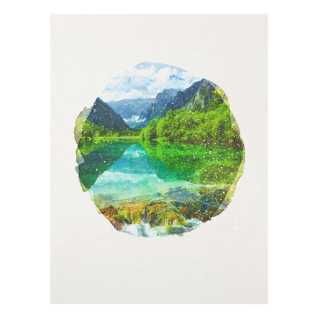 Wandbilder Landschaften Wasserfarben - Bergsee mit Spiegelung