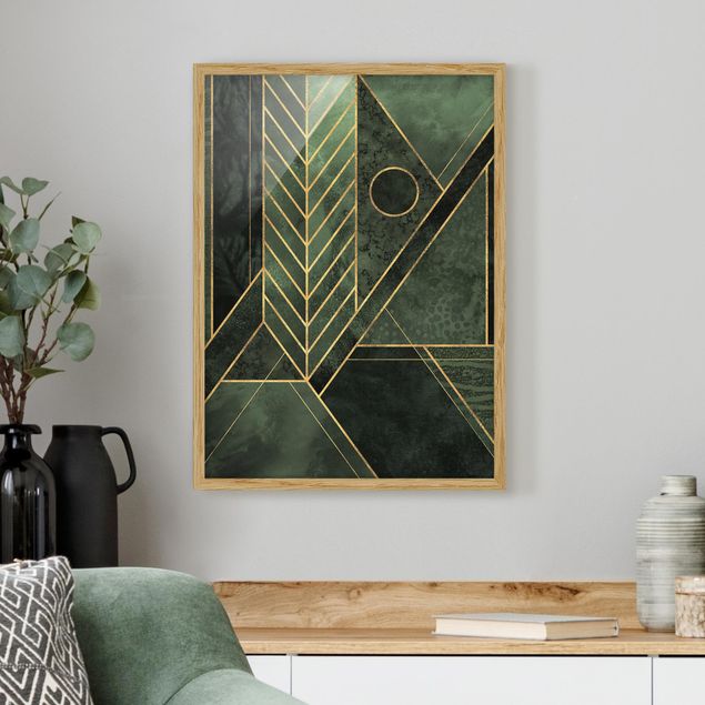 abstrakte Bilder mit Rahmen Geometrische Formen Smaragd Gold