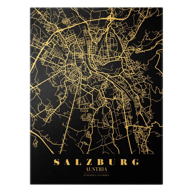 Wandbilder Stadtplan Salzburg - Klassik Schwarz