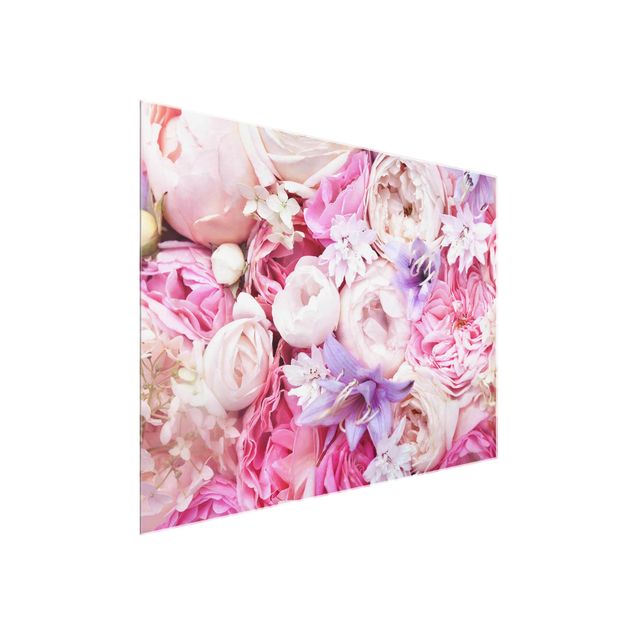 Blumen Glasbilder Shabby Rosen mit Glockenblumen
