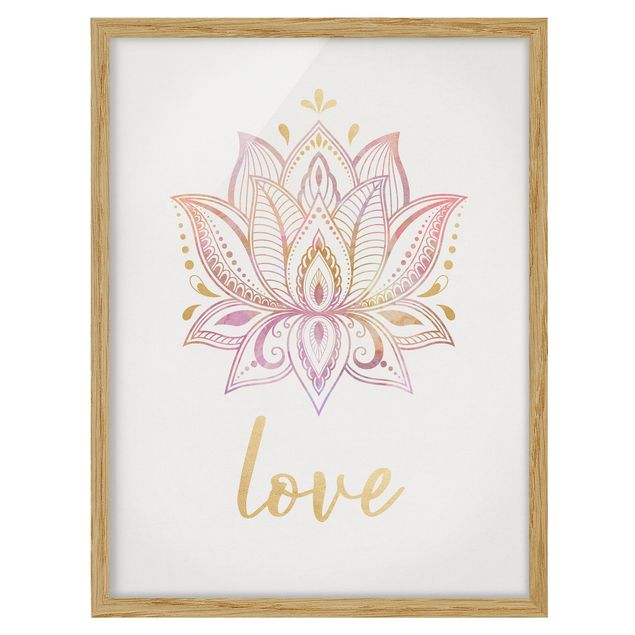 Wandbilder Mandalas Lotus Illustration Love gold rosa