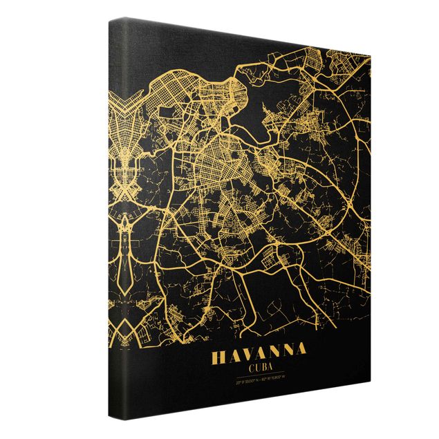 Leinwandbilder kaufen Stadtplan Havanna - Klassik Schwarz
