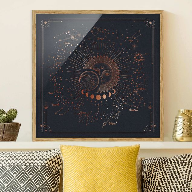 Wanddeko Küche Astrologie Sonne Mond und Sterne Blau Gold