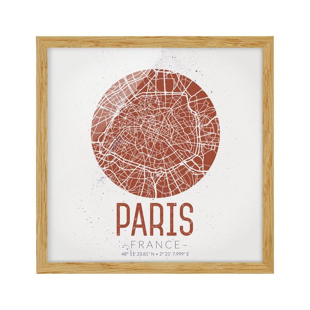 Bilderrahmen mit Sprüchen Stadtplan Paris - Retro