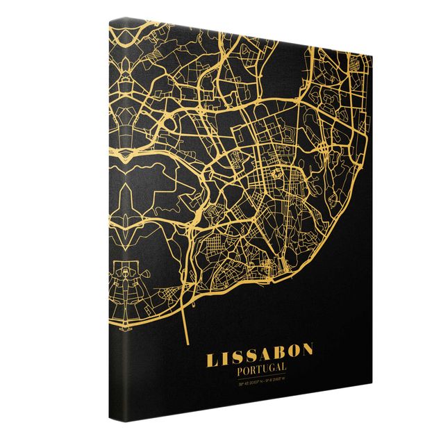 Leinwandbilder Stadtplan Lissabon - Klassik Schwarz