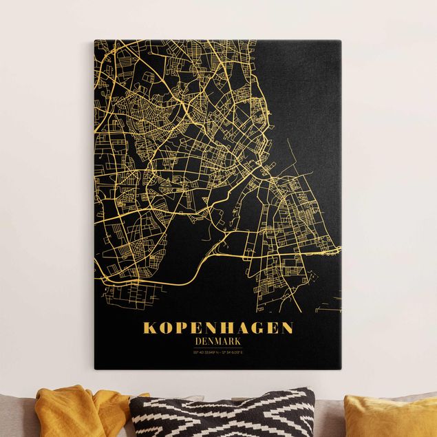 Wanddeko Küche Stadtplan Kopenhagen - Klassik Schwarz