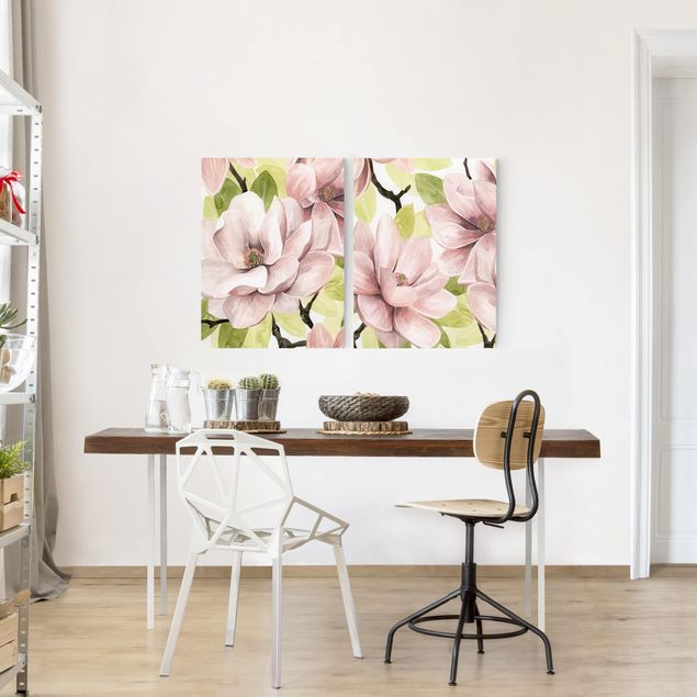 Wandbilder Floral Magnolie errötet Set I
