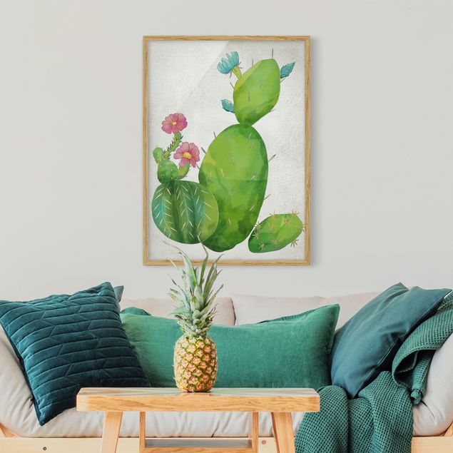 Blumenbilder mit Rahmen Kaktusfamilie rosa türkis