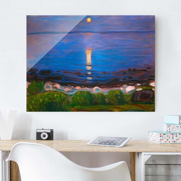 Glasbild Meer Edvard Munch - Sommernacht am Meeresstrand