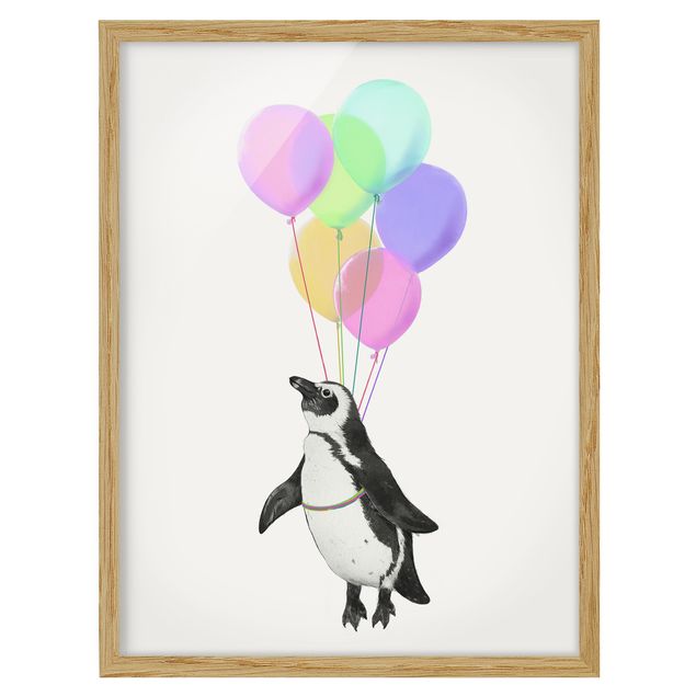 Wandbilder Modern Illustration Pinguin Pastell Luftballons