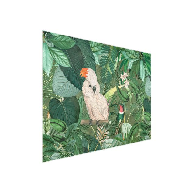 Wandbilder Blumen Vintage Collage - Kakadu und Kolibri