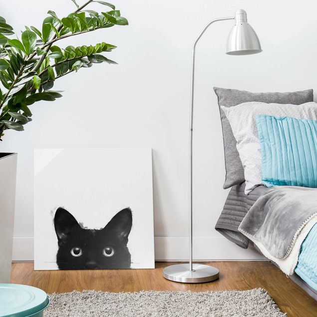 Küche Dekoration Illustration Schwarze Katze auf Weiß Malerei