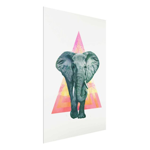 Glasbilder Tiere Illustration Elefant vor Dreieck Malerei