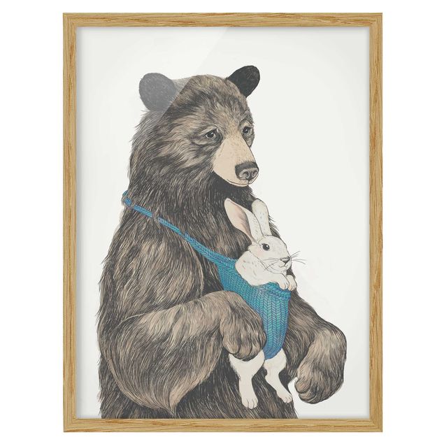 Wandbilder Kunstdrucke Illustration Bär und Hase Baby