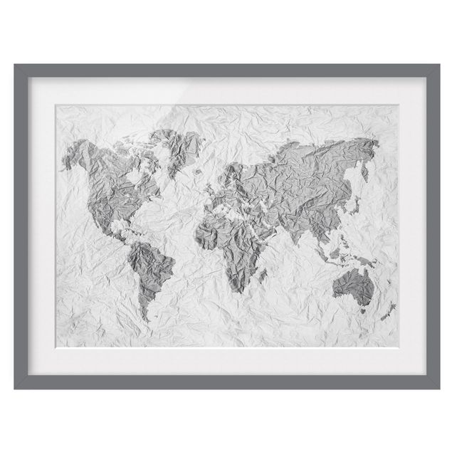 Wandbilder Weltkarten Papier Weltkarte Weiß Grau