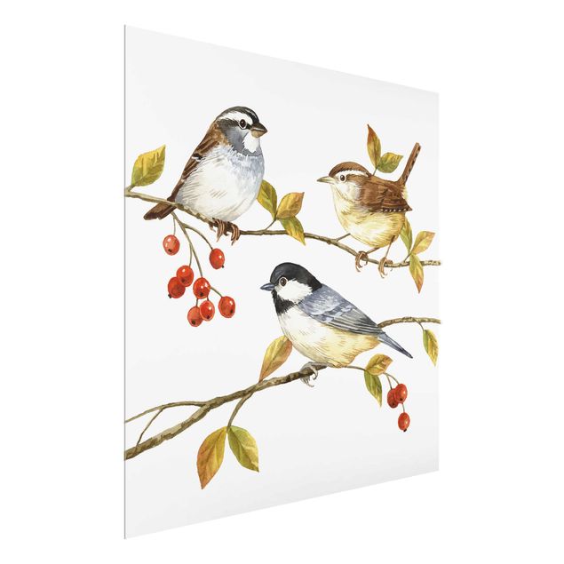 Wandbilder Retro Vögel und Beeren - Meisen