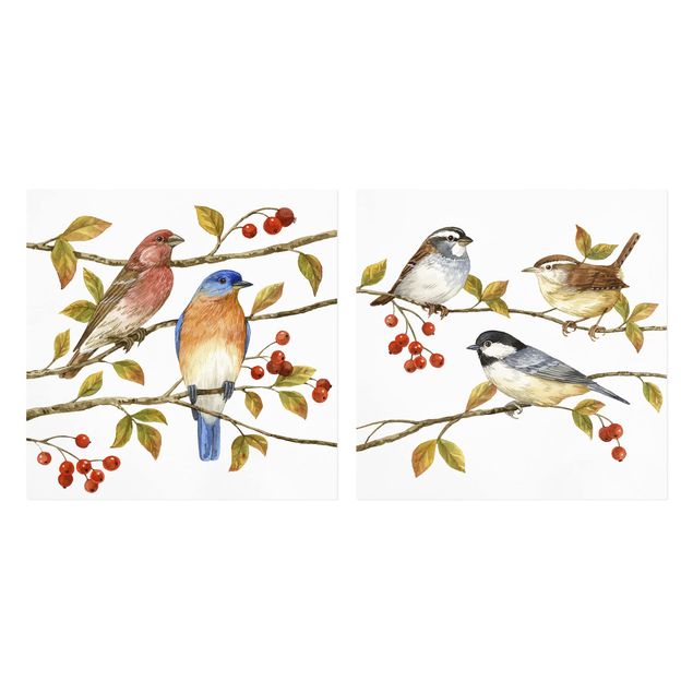 Wandbilder Modern Vögel und Beeren Set I