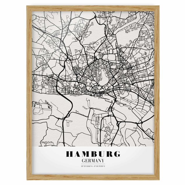 Weltkarten mit Rahmen Stadtplan Hamburg - Klassik