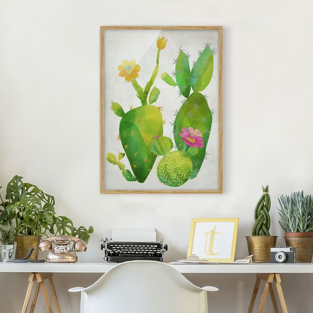 gerahmte Blumenbilder Kaktusfamilie rosa gelb