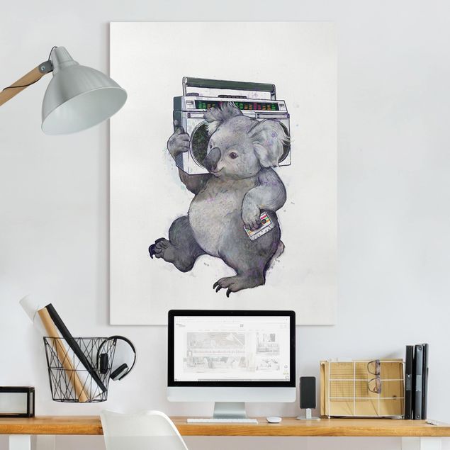 Wandbilder Kunstdrucke Illustration Koala mit Radio Malerei
