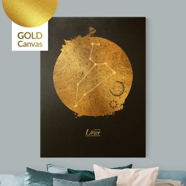 Leinwand Buddha Sternzeichen Löwe Grau Gold