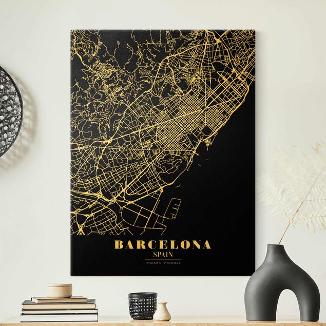 Skyline Leinwand Stadtplan Barcelona - Klassik Schwarz