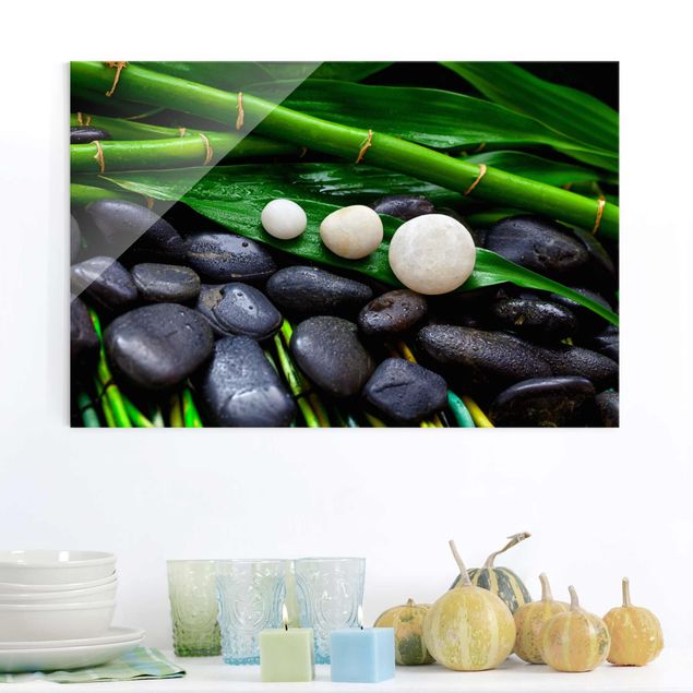 Küchen Deko Grüner Bambus mit Zen Steinen