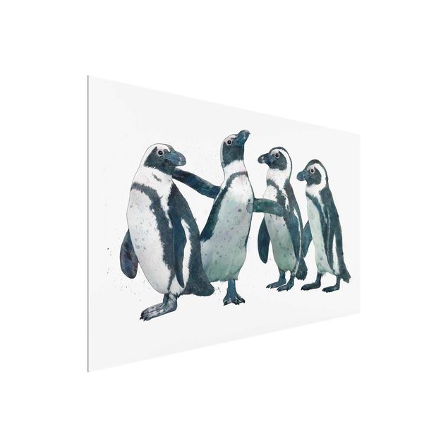 Glasbilder Tiere Illustration Pinguine Schwarz Weiß Aquarell