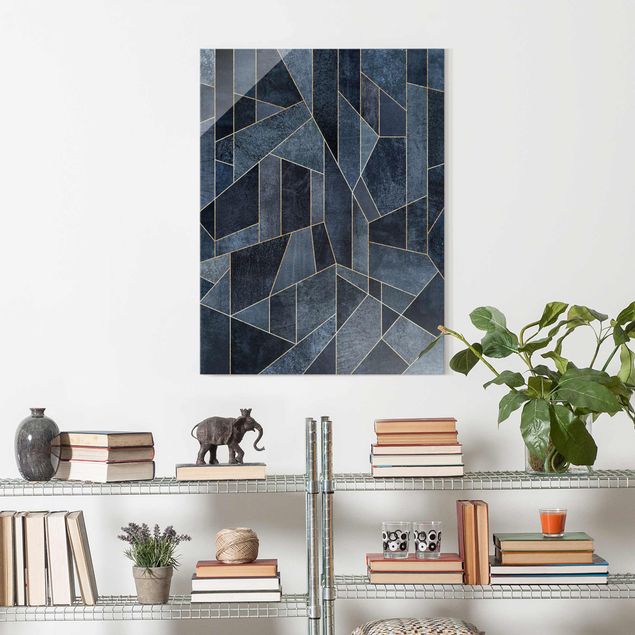 Wanddeko Küche Blaue Geometrie Aquarell