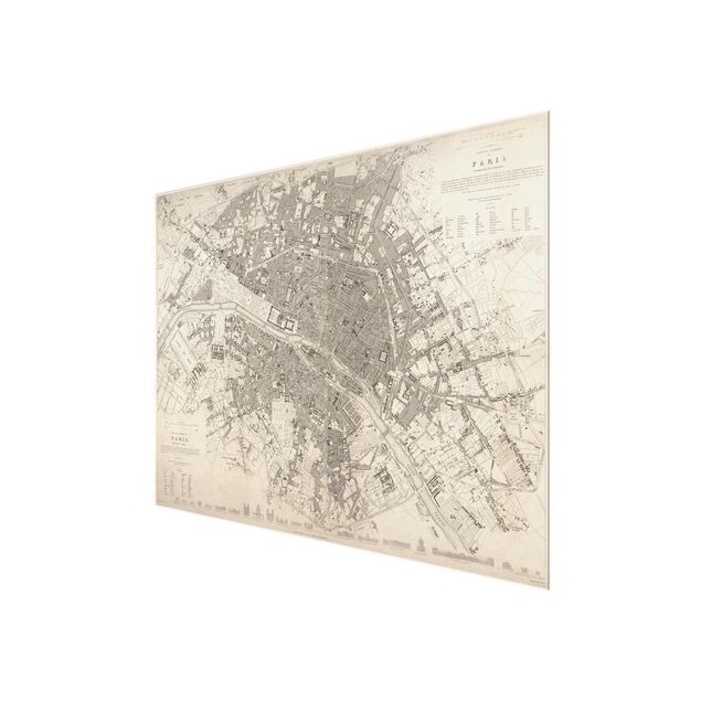 Glasbilder Weltkarten Vintage Stadtplan Paris