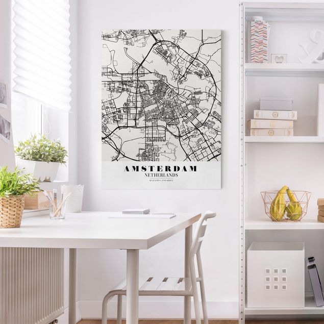 schwarz-weiß Bilder auf Leinwand Stadtplan Amsterdam - Klassik