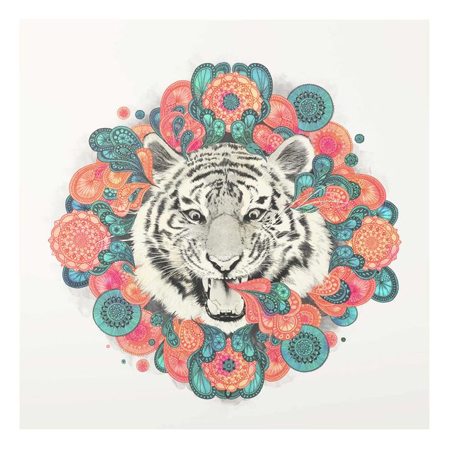 Wandbilder Kunstdrucke Illustration Tiger Zeichnung Mandala Paisley