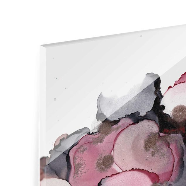 Glasbilder Pink-Beige Tropfen mit Roségold