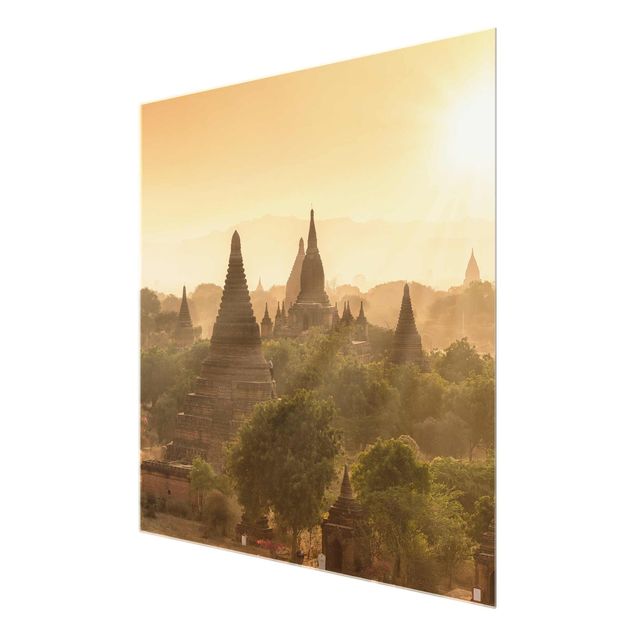 Glasbilder Städte Sonnenuntergang über Bagan