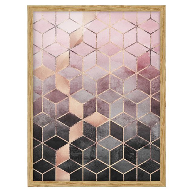 Wandbilder Kunstdrucke Rosa Grau goldene Geometrie