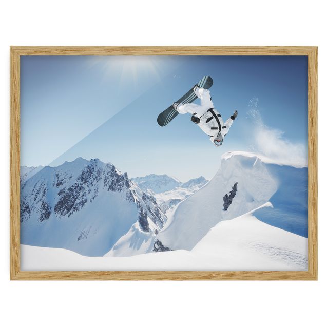 Gerahmte Bilder Landschaften Fliegender Snowboarder
