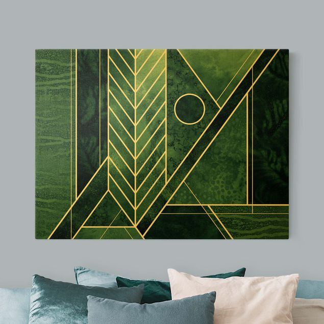 Wandbilder Grün Goldene Geometrie - Smaragd