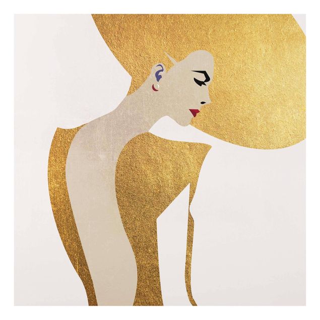 Kubistika Bilder Dame mit Hut in Gold