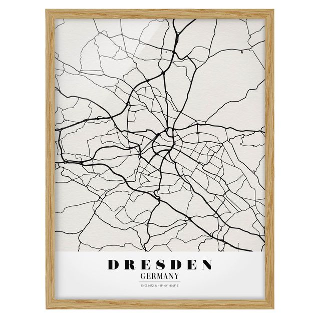 Weltkarten gerahmt Stadtplan Dresden - Klassik