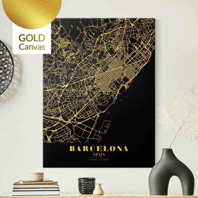 Leinwand mit Spruch Stadtplan Barcelona - Klassik Schwarz