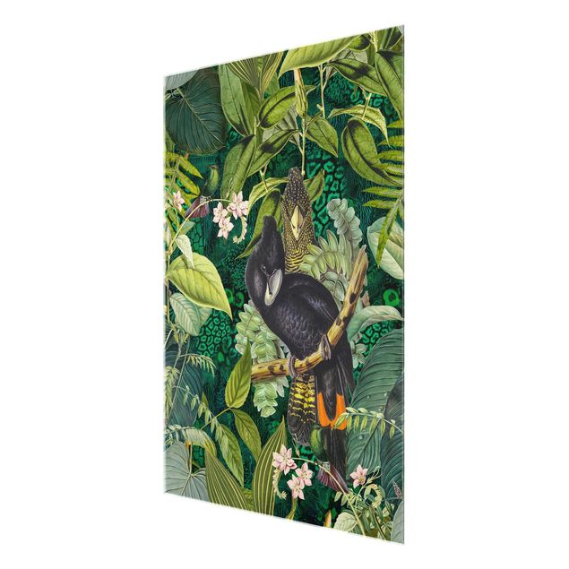 Wandbilder Grün Bunte Collage - Kakadus im Dschungel
