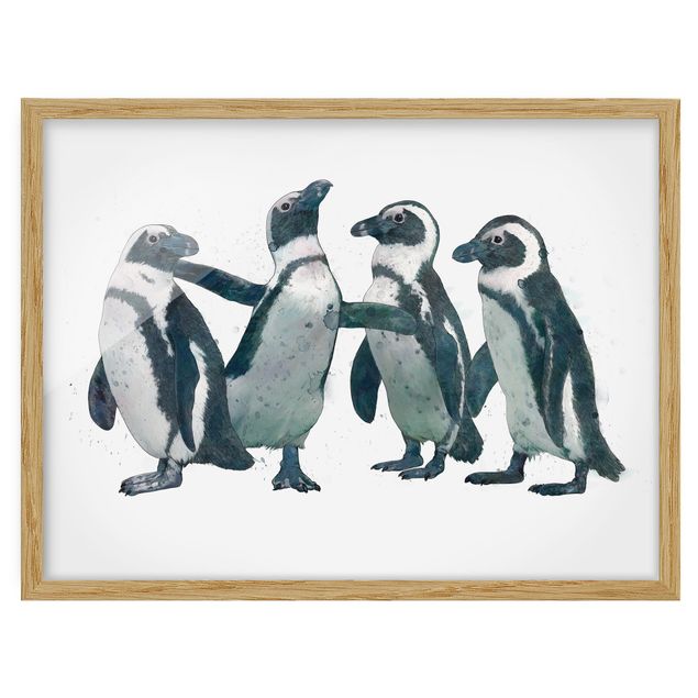 Gerahmte Bilder Tiere Illustration Pinguine Schwarz Weiß Aquarell