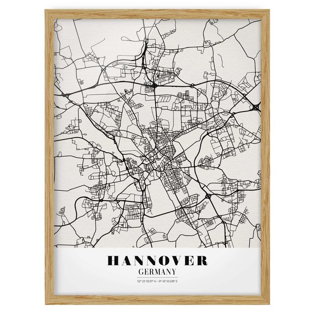 Weltkarten gerahmt Stadtplan Hannover - Klassik