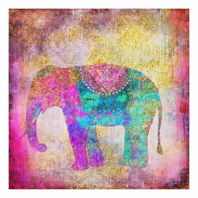 Wandbilder Kunstdrucke Bunte Collage - Indischer Elefant